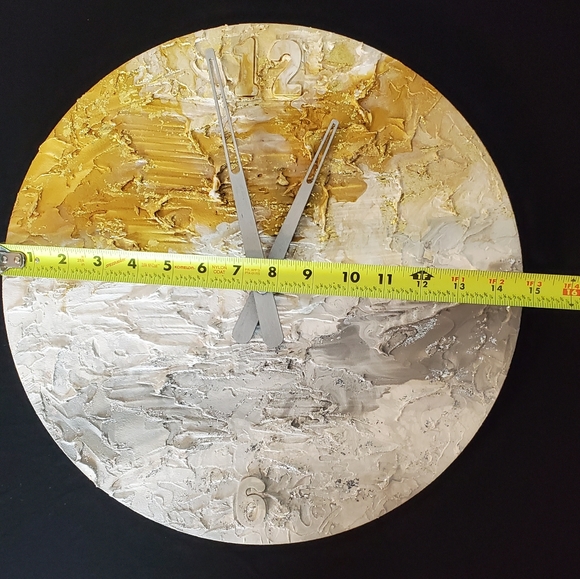 15" Circular Hand-Painted Wall Clock, Gold, Silver, Gray, minimalist style - Picture 5 of 6